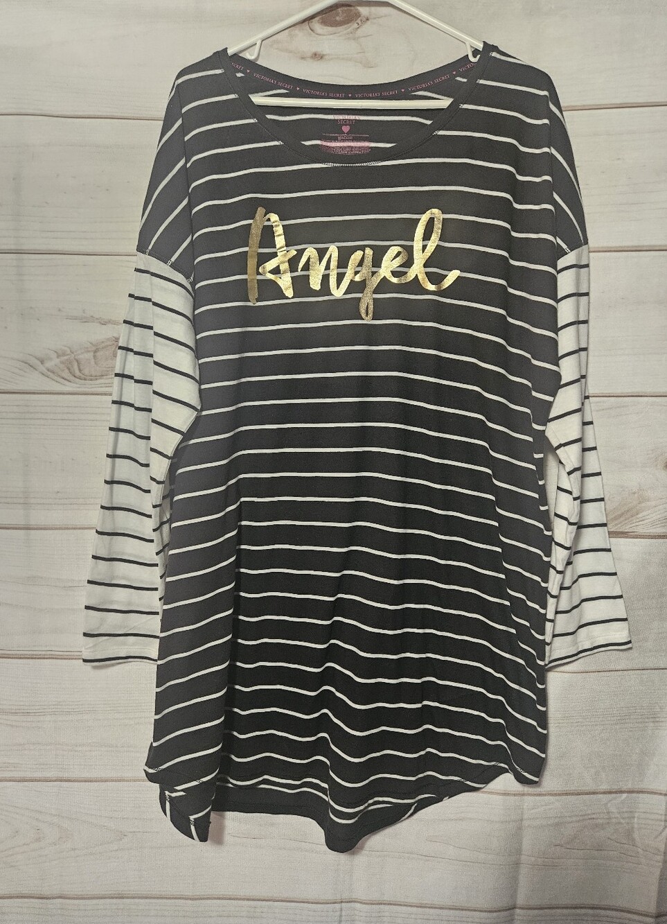 Victoria Secret Angel Foil Bling Striped Nightgown Skeepshirt XL
